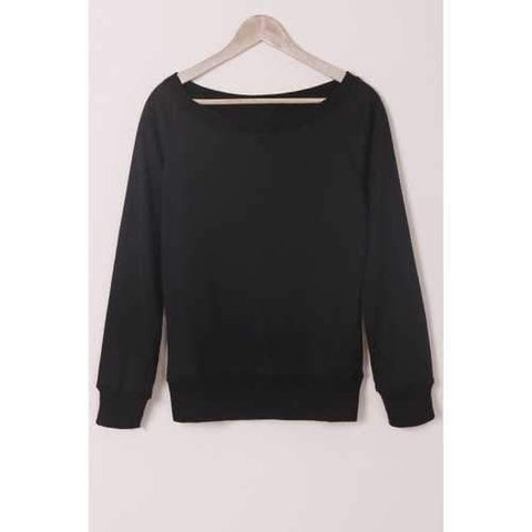 Chic Women's Pure Color Long Sleeve Sweatshirt - Black S