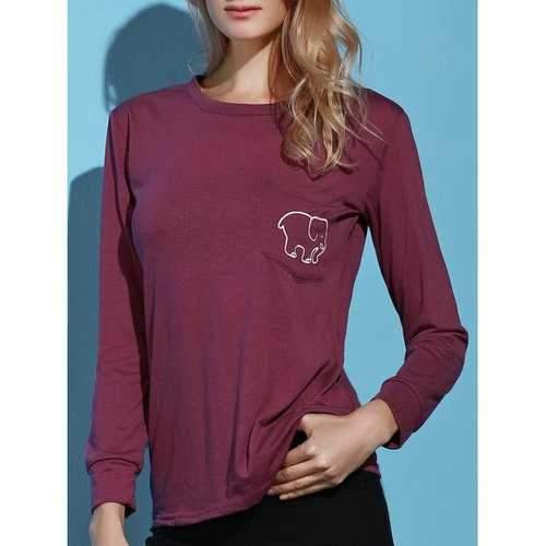 Simple Women's Long Sleeve Elephant Pattern Sweatshirt - Purple Xl