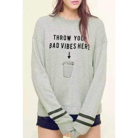 Casual Jewel Neck Long Sleeve Letter Printed Pullover Sweatshirt For Women - Gray S