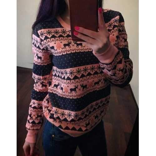 Stylish Round Neck Long Sleeve Deer Pattern Women's Christmas Sweatshirt - Pink Xl