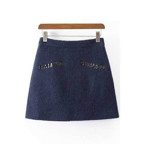 Stylish High Waisted Solid Color Worsted Women's Skirt - Cadetblue L