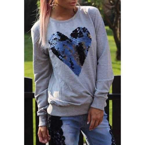 Elegant Jewel Neck Sequined Sweatshirt For Women - Gray Xl