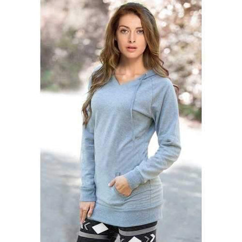 Sweet Hooded Solid Color Long Sleeve Hoodie For Women - Gray S