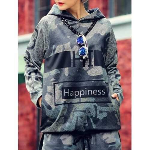 Casual Long Sleeve Printed Loose-Fitting Hoodie For Women - Gray One Size(fit Size Xs To M)