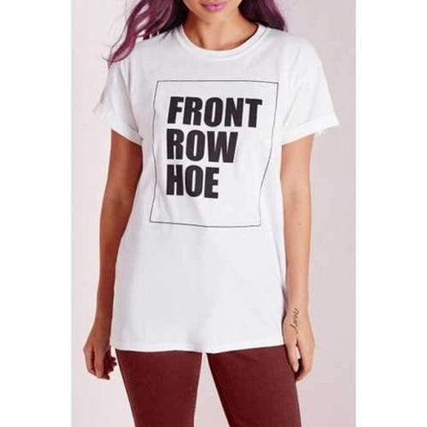 Sweet Round Collar Short Sleeve Letter Pattern Women's T-Shirt - White 2xl