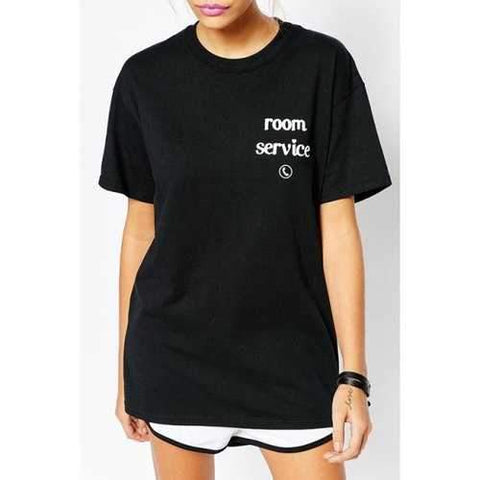 Sweet Round Collar Short Sleeve Letter Pattern Loose Fitting Women's T-Shirt - Black Xl