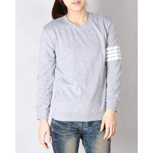 Simple Round Collar Long Sleeve Striped Women's Sweatshirt - Gray Xl