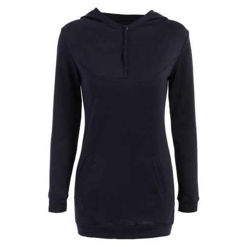 Trendy Hooded Long Sleeve Solid Color Hoodie For Women - Cadetblue Xl