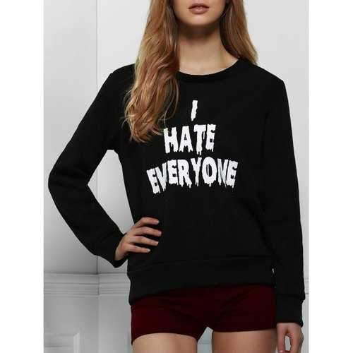 Casual Letter Printed Pullover Sweatshirt For Women - Black Xl