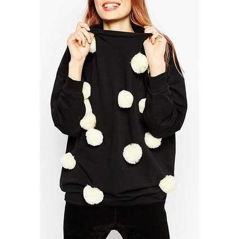 Endearing 3D Ball Design Long Sleeve Pullover Sweatshirt For Women - Black 2xl