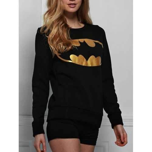 Stylish Round Neck Long Batman Sweatshirt For Women - Black S