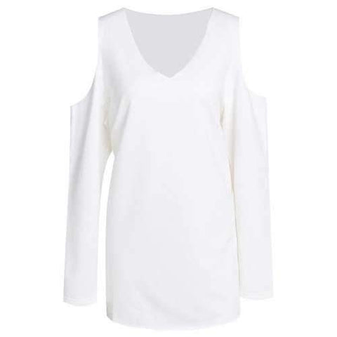 Sweet V-Neck White Long Sleeve Sweatshirt For Women - White Xl