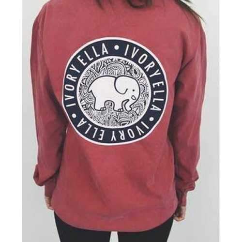 Chic Elephant and Letter Printed Long Sleeve Pullover Sweatshirt For Women - Wine Red S