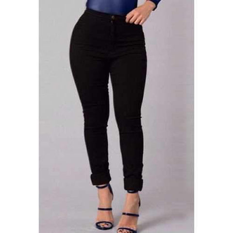 Stylish High-Waisted Solid Color Stretchy Skinny Jeans For Women - Black 28