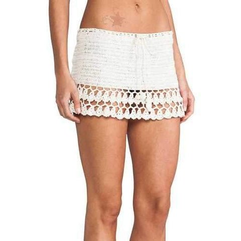 Stylish White Crochet Women's Mini Skirt - White One Size(fit Size Xs To M)