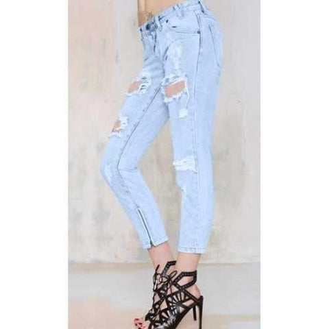 Street Style Buttoned Broken Hole Low Waist Jeans For Women - Blue 38