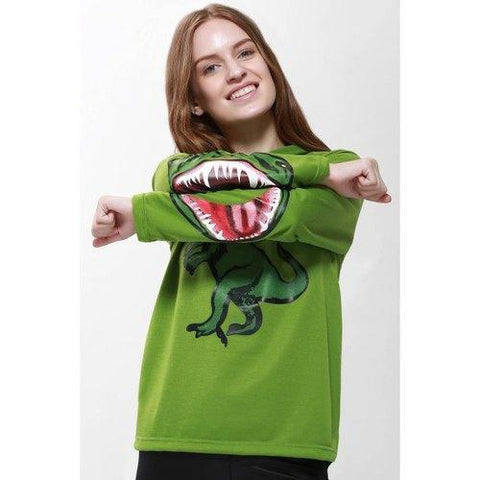 Fashionable Long Sleeve Hooded Cartoon 3D Print Sweatshirt For Women - Green Xl