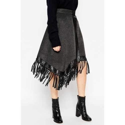 Stylish Fringed Wrap Premium Women's Midi Skirt - Deep Gray L