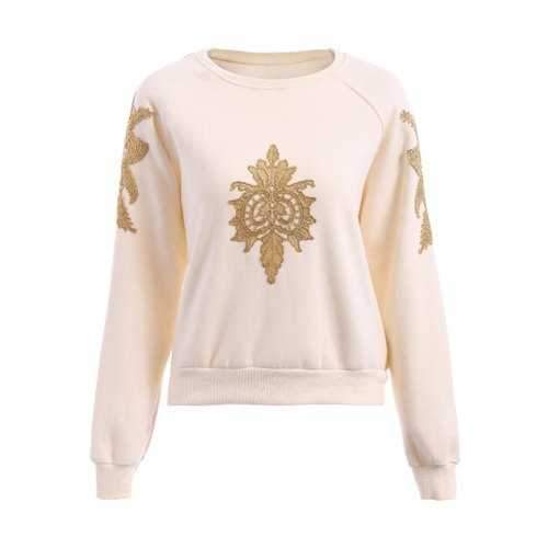 Chic Round Neck Long Sleeve Appliques Design Women's Sweatshirt - Off-white M