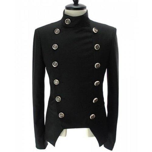 Inclined Front Fly Multi-Button Turn-down Collar Long Sleeves Jacket For Men - Black 2xl