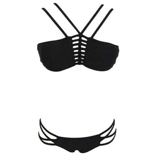 Stylish Spaghetti Straps Black Cut Out Women's Bikini Set - Black Xl