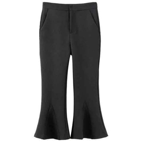 Stylish Solid Color Cropped Women's Flare Pants - Black L