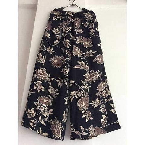 Vintage Style Elastic Waist Floral Print Loose-Fitting Palazzo Pants For Women - Black One Size(fit Size Xs To M)