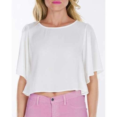 Stylish Round Neck Half Sleeve Solid Color Chiffon Crop Top For Women - White Xl