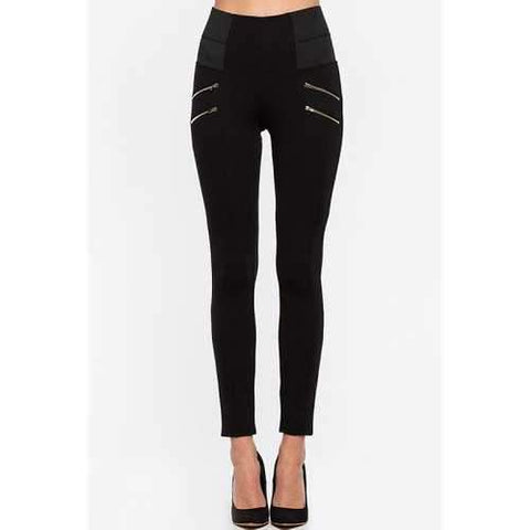 Stylish High Waist Stretchy Double Zippered Narrow Women's Pant - Black S