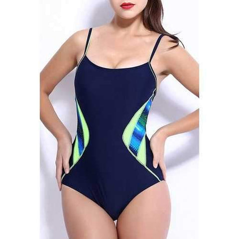 Sexy Hit Color Spaghetti Strap Bodycon One-Piece Swimwear For Women - Sapphire Blue Xl