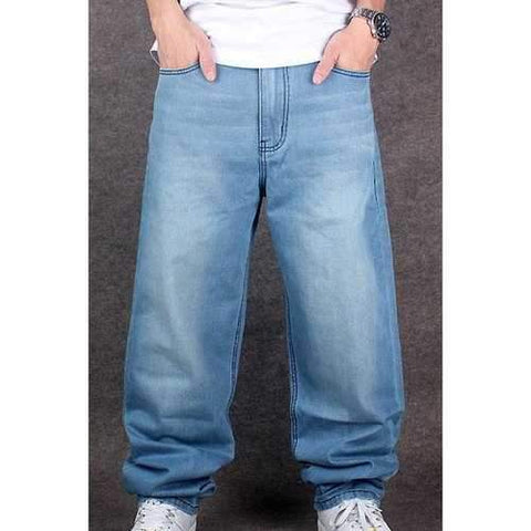 Cat's Whisker Loose Fit Straight Leg Zipper Fly Street Jeans For Men - Light Blue 44