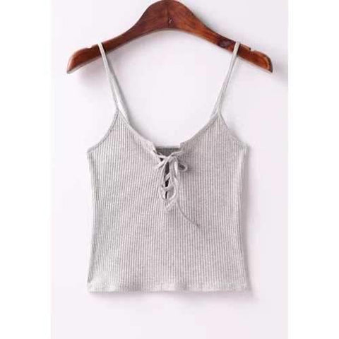 Women's Stylish Spaghetti Strap Lace-Up Candy Color Crop Top - Light Gray One Size(fit Size Xs To M)