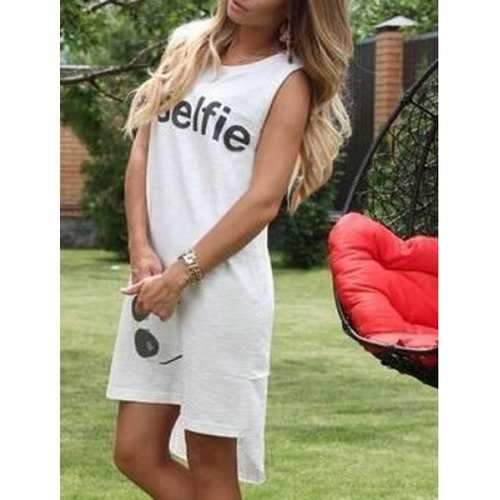 Women's Trendy Letter Pattern Sleeveless Jewel Neck Dress - White Xl