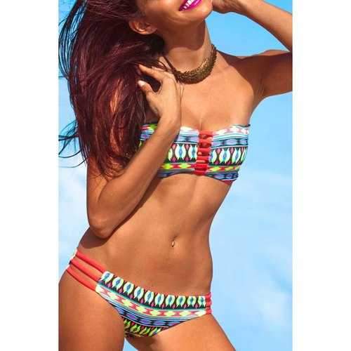 Trendy Bandeau Backless Colored Hollow Out Bikini Set For Women - S