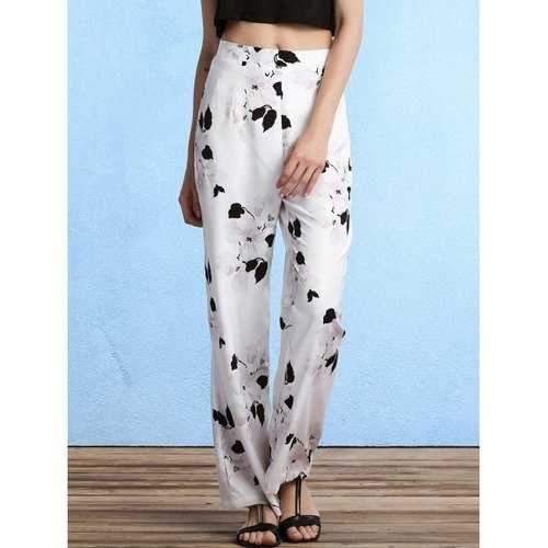 Stylish High Waist Floral Print Straight Leg Women's Pants - White L