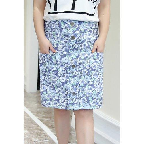 Sweet Plus Size Button Fly Flower Embellished Skirt For Women - Light Purple 3xl