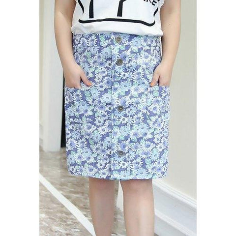 Sweet Plus Size Button Fly Flower Embellished Skirt For Women - Light Purple 3xl