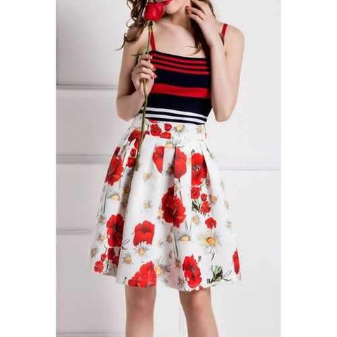 Striped Tank Top and High Waisted Skirt Twinset - L