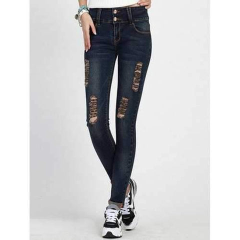 High Rise Skinny Ripped Jeans - Deep Blue S