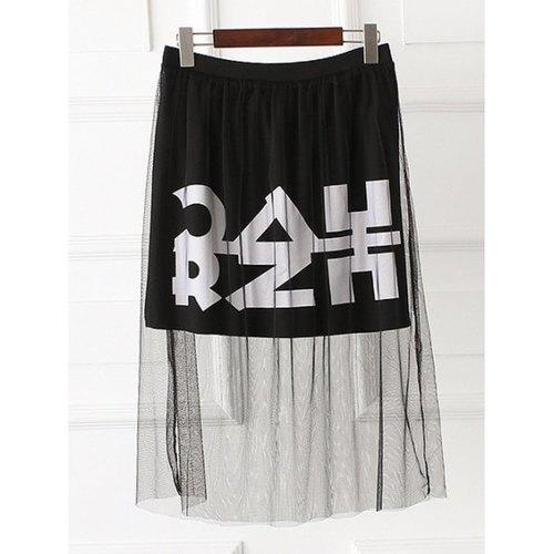 Letter Print Mesh Plus Size Mini Skirt - Black 3xl