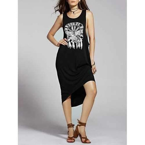 Casual Drop Armhole Black Women's Tank Dress - Black M