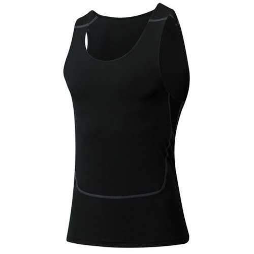 Men's Tight Round Neck Qick-Dry Sports Tank Top - Black M