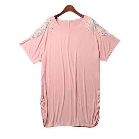 Stylish Round Neck Bat-Wing Sleeve Loose Lace Spliced Women's Dress - Pink 2xl