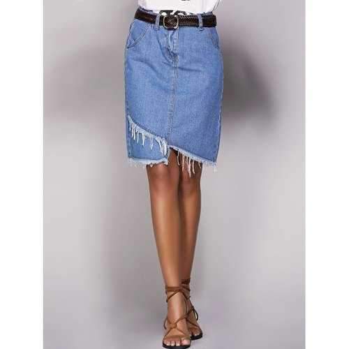 Chic Pocket Design Asymmetrical Women's Denim Skirt - Blue M