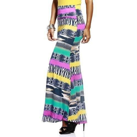 Mixed Print Long Skirt - Xl