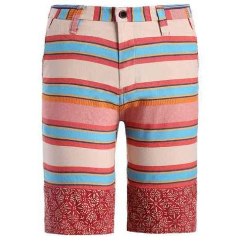 Zipper Fly Stripe and Floral Print Spliced Straight Leg Shorts For Men - Jacinth M