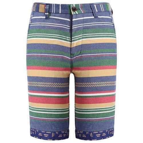 Colorful Stripes Pattern Wave Embroidered Straight Leg Zipper Fly Shorts For Men - Green M