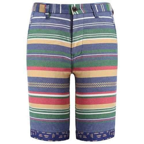 Colorful Stripes Pattern Wave Embroidered Straight Leg Zipper Fly Shorts For Men - Green M