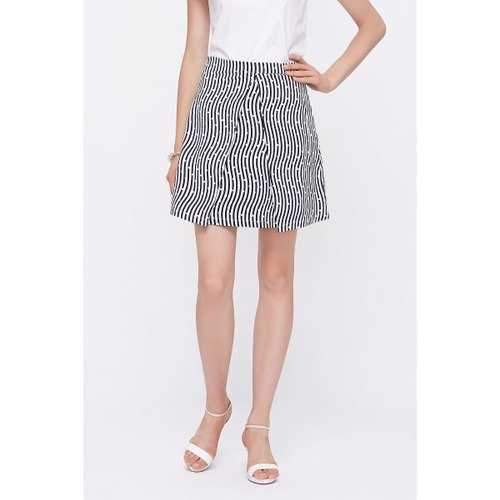 Polka Dot Print Striped Skirt - Blue And White L