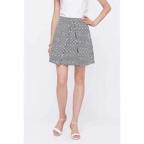 Polka Dot Print Striped Skirt - Blue And White L